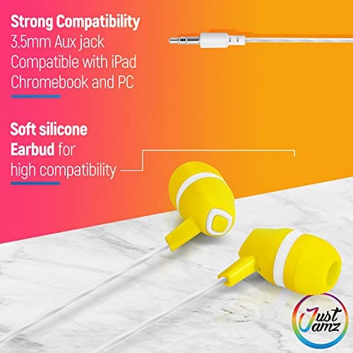 JustJamz Bulk Earbuds Bubbles 10 Pack of Colorful in-Ear Earbuds Mixed Colors Pack of Wired in-Ear Earphones Compatible with Smartphones for Schools, Kids, Classrooms & Libraries — view 5