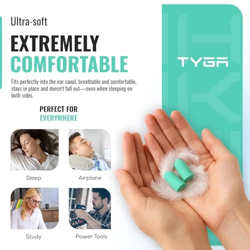TYGA Soft Foam Ear Plugs 10 Pairs - 38dB SNR Noise Cancelling - Mint Green — view 2