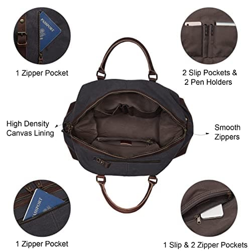 S-Zone Mens Canvas Leather Holdall Travel Duffle Overnight Weekend Satchel Totes Bag Handbags — view 5
