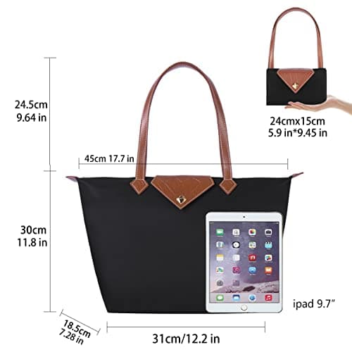 BOJLY Tote Bags for Women Stylish Waterproof Nylon Ladies Shoulder Bag Top Handle Handbag Folding Beach Travel Bag for Work,Shopping, School Black Large — view 5