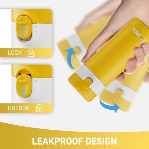 Exllena Small Insulated Water Bottle with Push-Button Lid – 220ml Mini Flask, Leakproof Mini Water Bottle for Coffee, Milk, Travel, School & Office Use(Yellow & White) — view 4