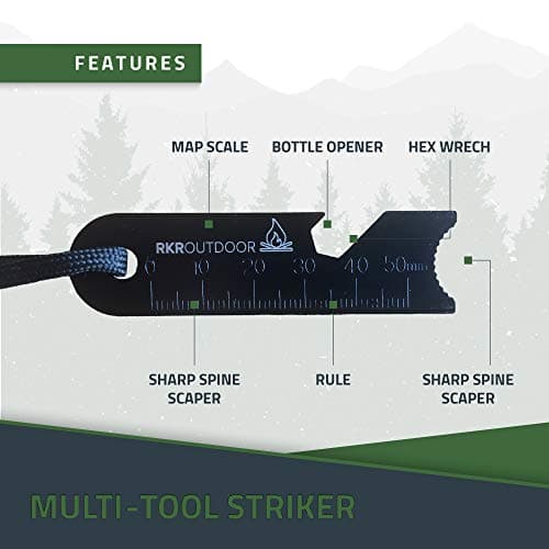 RKR OUTDOOR Ferro Rod Flint Fire Starter Kit with Handcrafted Wood Handle |12,000+ Strikes | Survival Flint and Steel Rods with Multi-Tool Striker and Paracord Neck-Wrist Lanyard for Your Camping Gear — view 6