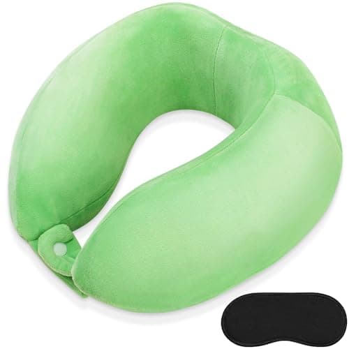 FEUFOAM Neck Travel Pillow for Travel Soft Memory Foam Pillows Lightweight Breathable Airplane Pillow Support Head and Chin Perfect for Camping Train Car Office Rest Green