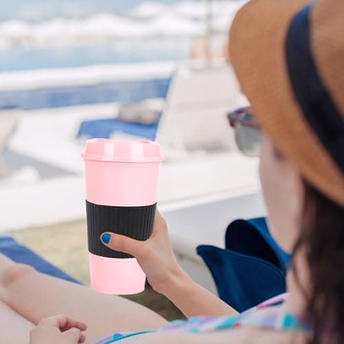 Yisituo Plastic Coffee Cups with Lids, 12 Pack 480ml Reusable Tumblers for Adults, for Hot & Cold Drinks, Microwaveable Travel Mugs (12, Vivid) — view 4