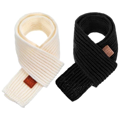 Abeillo 2 Pack Warm Kids Winter Knit Scarves Soft Knitted Neck Warmer Scarf Warm Scarves Wrap for Boys Girls (Beige, Black)