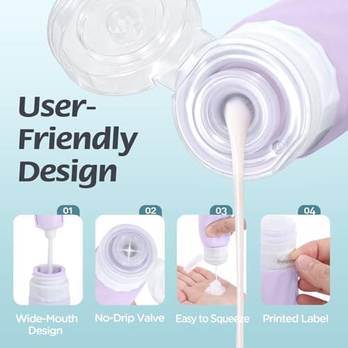 6Pcs Travel Bottles for Toiletries, TSA Approved Travel Size Toiletries Containers Set, BPA-FREE Silicone Leak Proof Refillable Bottles and Jars, Women & Men Airplane Cruise Essentials Kit (PURPLE) — view 4