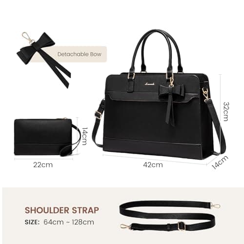 LOVEVOOK Laptop Bags for Women, 15.6 Inch Ladies Handbags Large Work Tote Bags with Compartments, PU Leather Womens Handbag Shoulder Bag for Office School Business Shopping, Black — view 5