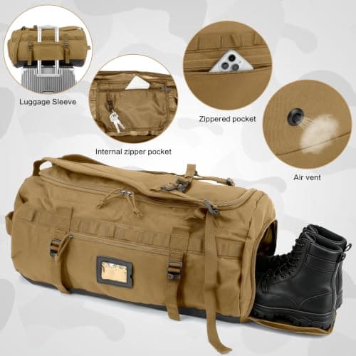 TAIHOYIN 60L Travel Duffel Bags for Men Gym Duffle with Back Straps Brown — view 5