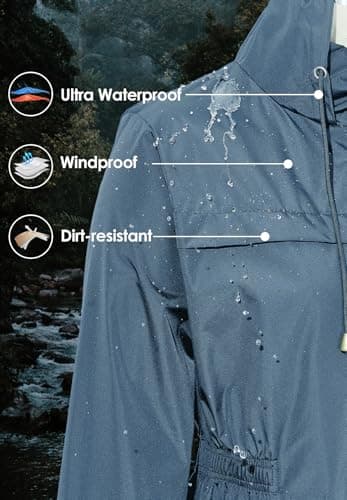PONCEAU Women Waterproof Jacket - Ladies Lightweight Waterproof Jacket Rain Coats for Women Outdoor Packable Waterproof Jacket with Hood Breathable Functional Windbreaker Raincoat — view 6