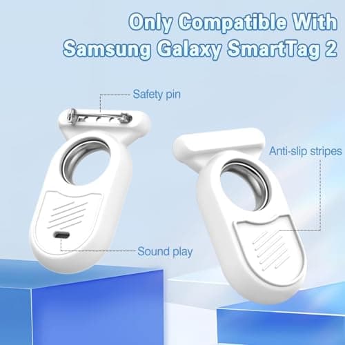 Protective Case for Galaxy SmartTag2 with Hidden Safety Pin: AIYAAIYA Non-Slip Silicone Case Compatible with Samsung Smart Tag 2 Brooch Clip for Children Pet Clothes Backpack Luggage (White) — view 2