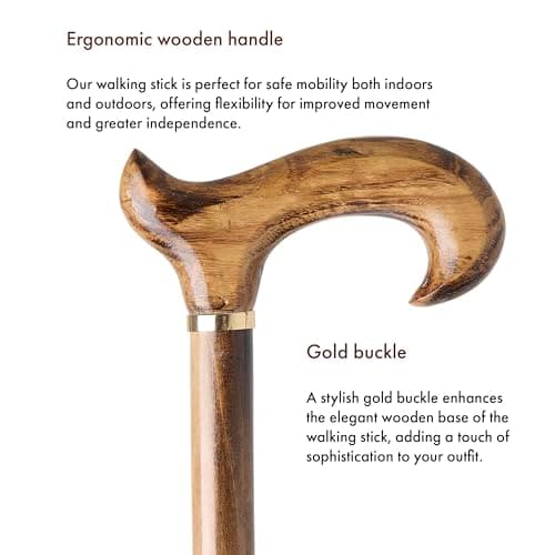 Woodland Wooden Derby Cane Lightweight Walking Stick for Men Women, L Brown — view 5