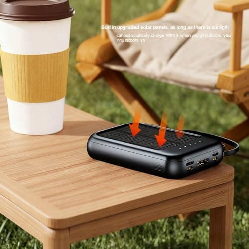Mini Solar Power Bank with Built-in Cable, 10000mAh Portable Charger with Solar Panel for Emergency Power Supply — view 4