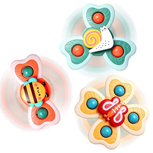 Hooku Suction Spinner Toys, 3 Pcs High Chair Toys with Suction Cups, Spinning Toys 1-3, Birthday Gifts for Infants Boy Girl, (A6)