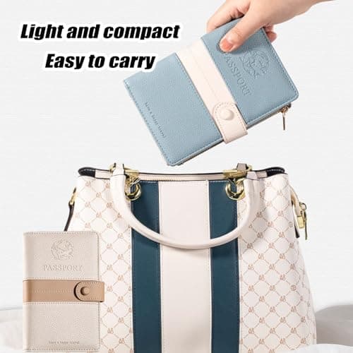 EPROICKS Passport Holder Travel Wallet Passport Cover with RFID Blocking Protector for Men Women PU Leather Travel Document Holder (Beige) — view 6