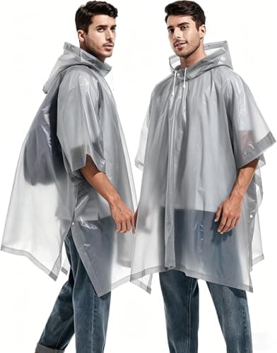 JXJIUA 2 Pack Rain Ponchos for Men/Women Waterproof Reusable Emergency Raincoats with Hoodand Drawstring -Lightweight Ponchos Gray — view 6