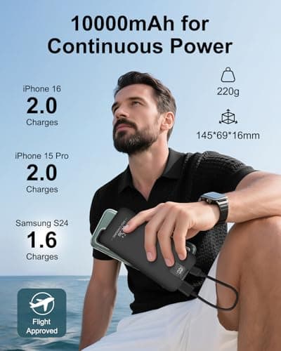 Odetrik Portable Charger 10000mAh 22.5W Power Bank, Fast Charging External Battery Pack with 3 Outputs & 2 Input, Type-C In/Out, LCD Display Slim Portable Phone Charger for Smartphone, Tablets (Black) — view 6
