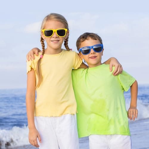 Morcheiong 8 Pack Kids Sunglasses Neon Colors Sunglasses，Sunglasses Party Favors Goody Bag Fillers Fun Gift for Birthday Party Beach Pool Party — view 5