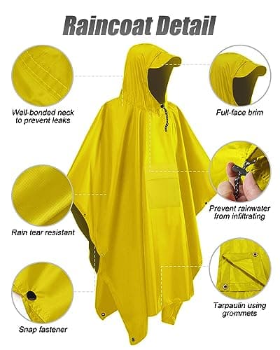 Victoper Waterproof Poncho Adult Reusable Lightweight Rain Poncho Adult Waterproof for Traveling Cycling Outdoor Camping Hiking Waterproof Raincoat Yellow… — view 4