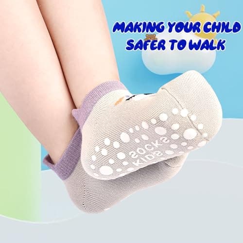 ELUTONG Toddler Non Slip Animal Cartoon Anti Skid Socks - 6 Pairs Grip Ankle Socks for 1-3 Years Baby Boys & Girls — view 5