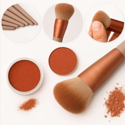 13-Piece Brown Makeup Brush Set with Carrying Pouch with Storage Bag Portable Travel Size Make Up Brush Set for Foundation Powder Eye Shadow Contour handles Soft Dense Bristles (Brown Brush & Bag) — view 6
