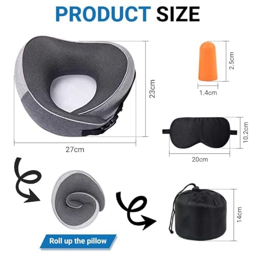 Travel Neck Pillow with 360° Chin Support, Memory Foam Neck Pillow for Airplane, Car, Train & Office, Ergonomic Travel Pillow, Breathable Lightweight Design, Includes Eye Mask, Earplugs & Travel Bag — view 5