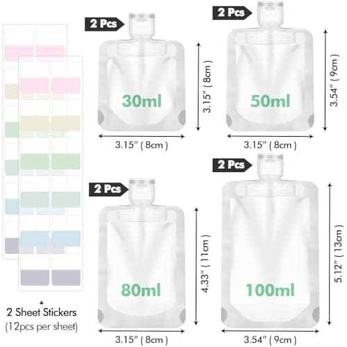 Lunhoo 8 Pack Travel Pouches for Toiletries, Pouches for Liquid with Labels, Portable Fluid Makeup Packing Bags for Lotion, Shampoo, Face Cream (30ml/50ml/80ml/100ml) — view 4
