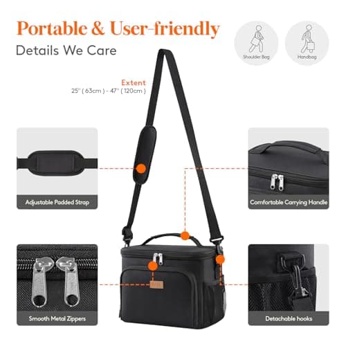 Lifewit 24L Insulated Lunch Bag for Men, Cool Bag for Lunch Box, Black — view 6