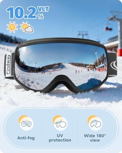 Findway Kids Ski Goggles,Kids Skiing Snow Goggles for Boys Girls Childrens,OTG 100% UV Protection Anti-fog for Ski Snowboard Ages 3-12,A Black/Silver — view 2