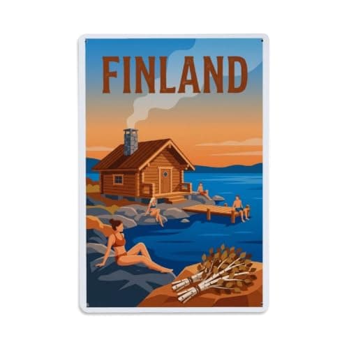Finland Sauna Ice Lake Travel Winter Arctic Metal Tin Sign