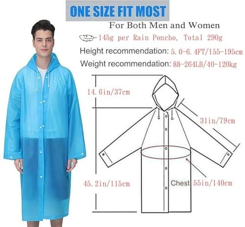 YANKUIRUI 2 Pack Rain Ponchos, Reusable Rain Coat EVA Portable Emergency with Hood for Camping, Disney, Hiking, Travel — view 2