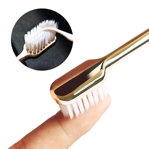 Gold Color Toothbrush with Travel Case Set,Soft Bristles for Sensitive Gums,Luxury Gold-Plated Manual Toothbrush,Business Travel and Vacation Hotel Use (Gold White) — view 5
