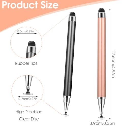 Oruola 3 Pack Tablet Stylus,2 in 1 Stylus Pens for Touch Screens,High Sensitivity Touch Screen Pen for Android,Tablets,Smartphones (Black,White,Rose Gold) — view 3