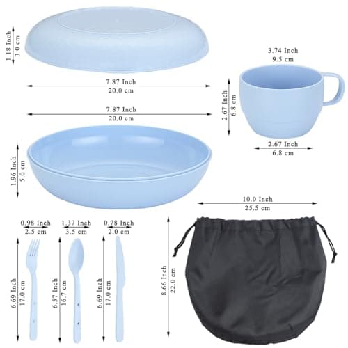 Evanda Camping Mess Kit with Bowl, Plate, Cup, Spoon, Fork, Knife and Carry Bag, Reusable Camping Accessories Essentials Gear Light Weight and Small Space Easy to Carry or Put in Backpack — view 2