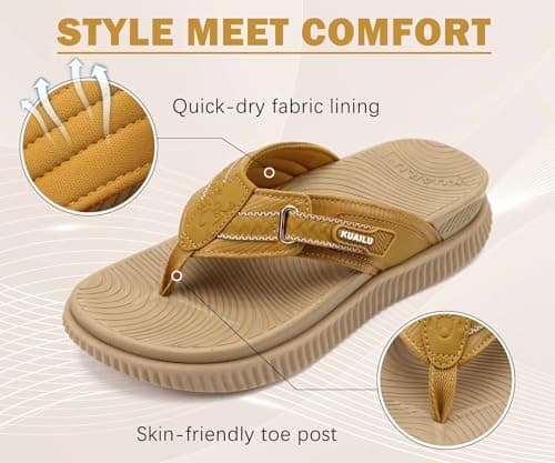 KuaiLu Womens Orthopedic Flip Flops Flat Toe Post Sandals With Arch Support — view 4