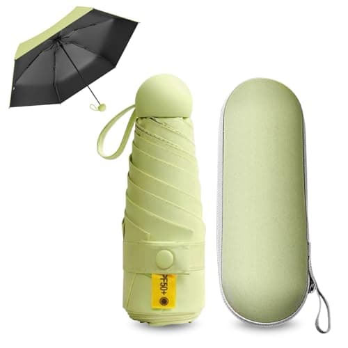 FANSEZQ Sun Umbrella, Mini Travel Umbrella With Case Small Compact Protection Sun Lightweight Tiny Pocket Umbrella (Matcha Green)