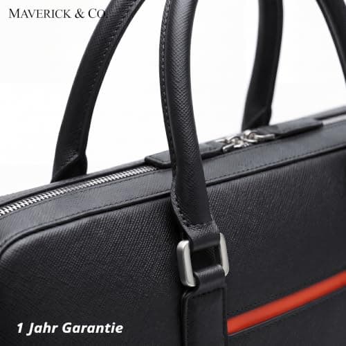 Maverick & Co. Manhattan Genuine Saffiano Leather Briefcase for Men - Slim Professional Laptop Bag for Work & Business Travel, Fits 16" Laptop (Black-Racing Red) — view 6