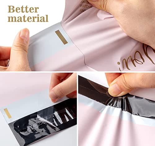 Mailing Bags, 60pcs Rose-Gold Poly Parcel Bags 10x14 Inch(25x35cm) with Handle and “Thank You” Self Seal Waterproof Envelope Shipping Bag for Assorted Post Shipping Parcels Package Bag — view 4