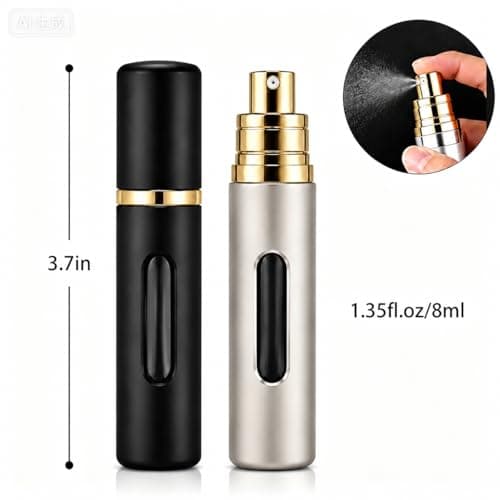 Refillable Perfume Atomiser, 8ml 2 Pack Travel Perfume Bottle, Portable Mini Spray Bottle with Visible Window, Leak Proof Fine Mist TSA Approved Refillable Bottle for Women Men, Black & golden — view 6