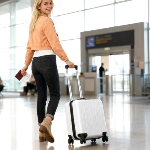 SUNNYNEST 14 Inch Cabin Suitcase Built in Lock with 360°Rubber White — view 5