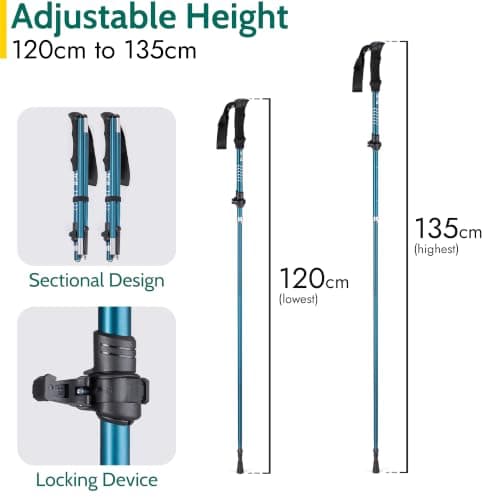 Trail Z-Folding Walking Poles, 2 Pack, Adjustable 120–135cm, Teal — view 2
