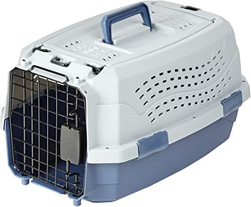 Amazon Basics Hard-Sided Cat Carrier, Two-Door Top-Load Pet Dog/Cat Travel Box Carrier, Blue, 48.3 L x 32 B x 25.4 H cm