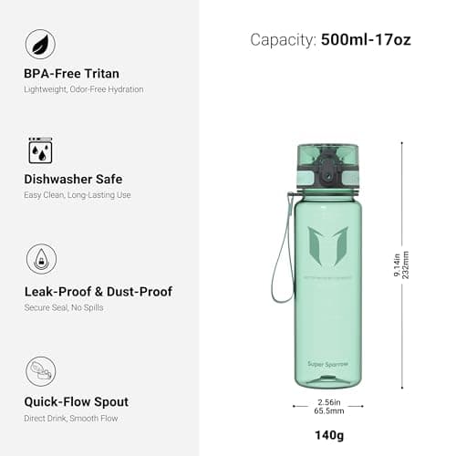 Super Sparrow Sports Water Bottle - 500ml - Non-Toxic BPA Free & Eco-Friendly Tritan Co-Polyester Plastic - For Running, Gym, Yoga, Outdoors and Camping — view 3
