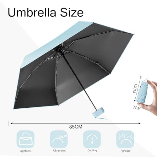 MPXEAVG Travel Umbrella, Handbag Umbrellas, Compact Umbrella with Case, for Women Handbag Size, UV Protection for Men Women (Sky blue) — view 2