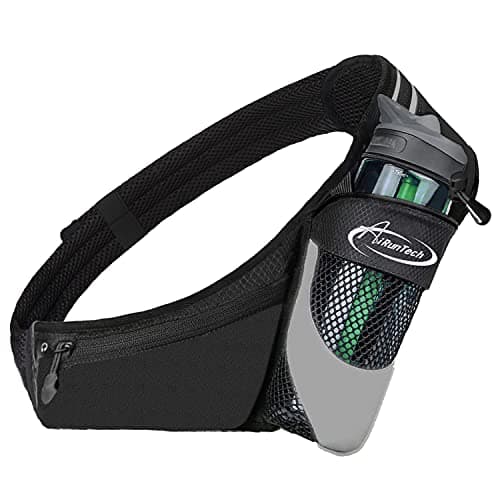 AiRunTech Running Belt with Water Bottle Holder No Bounce Hydration Belts Waist Pack Bag Fits iPhones for Runners Marathon Running Hiking Cycling (Without Bottle Hydration Belt (Black)/L