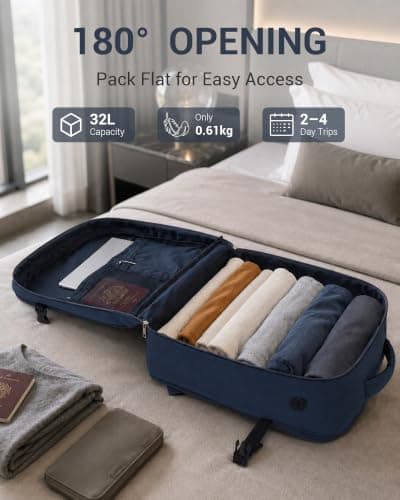 Kono EasyJet Cabin Bag 45x36x20, 32L Underseat Travel Backpack Navy — view 3