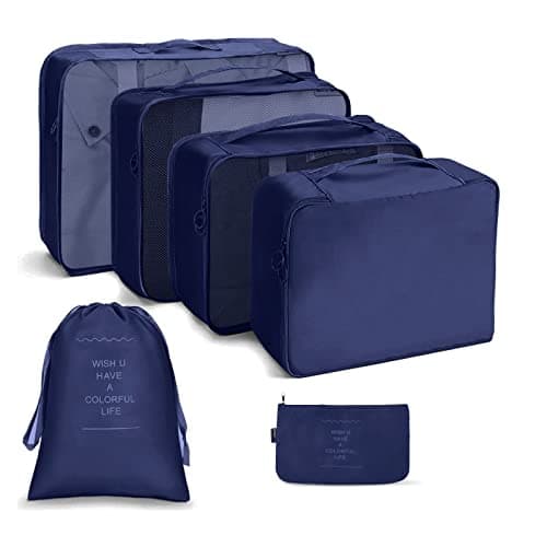 OSDUE Packing Cubes for Suitcases, 6 PCS Travel Luggage Packing Organizers Waterproof Travel Essentials Bag Accessories, Clothes Cosmetics Toiletries Storage Bags, Navy Blue
