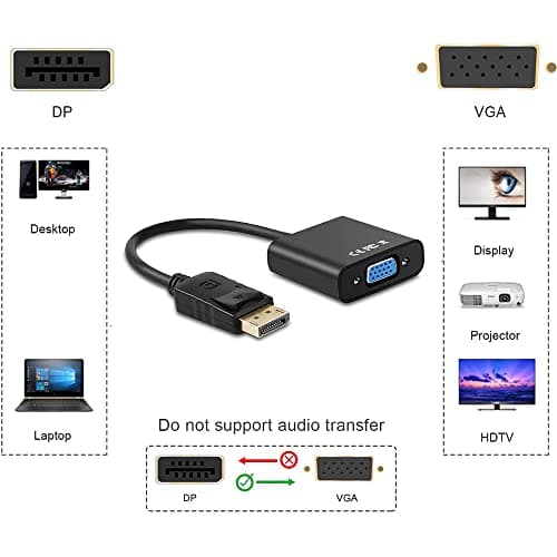 HYNNIO DP to VGA, 6 Pack Gold-Plated DisplayPort to VGA Adapter (Male to Female) for Computer, Desktop, Laptop, PC, Monitor, Projector, HDTV, Chromebook, Raspberry Pi, Roku, Xbox and More - Black — view 3