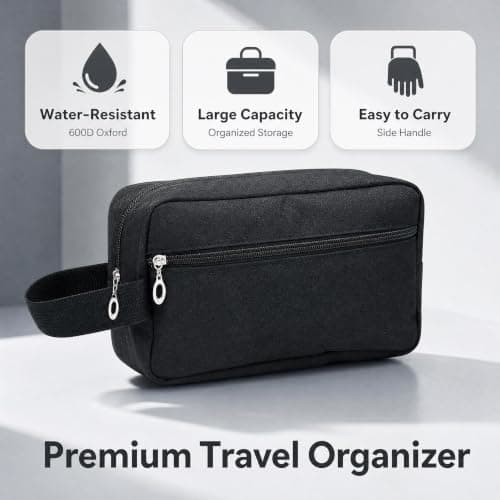Travel Toiletry Bag for Men Large Portable Wash Bag Water-Resistant Gym Shaving Organiser Tool Bag Shower Bathroom Makeup Bag with Handle Dopp Kit for Travel Essentials Cosmetics Brushes, Black — view 3