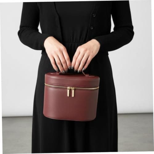 Perodlly Elegant Burgundy Travel Makeup Bag for Women, Vanity Case with Removable Divider for Organized Toiletries & Cosmetics, TSA-Friendly Toiletry Organizer. — view 2