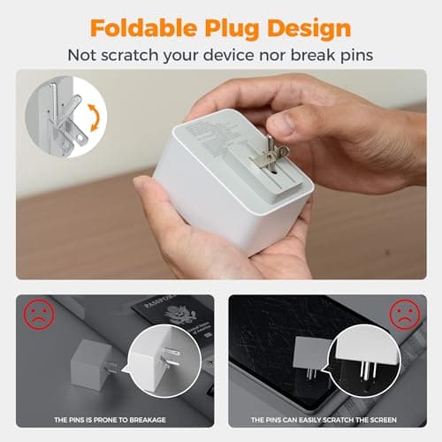 TESSAN UK to US Plug Adaptor 2 Pack, Foldable USA Travel Adapter with USB C — view 4